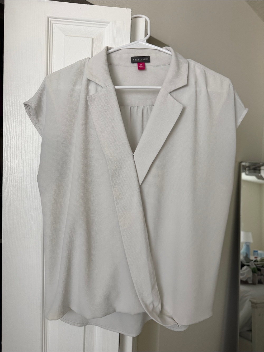 Vince Camuto Soft Cream Cap-Sleeve Surplice Blouse